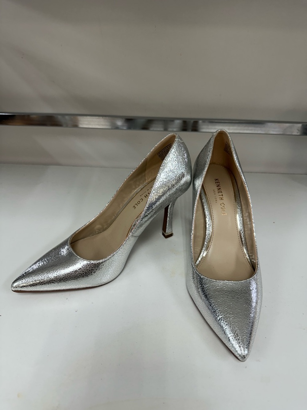 Kenneth Cole Metallic Silver Pointed Toe Stiletto Pumps